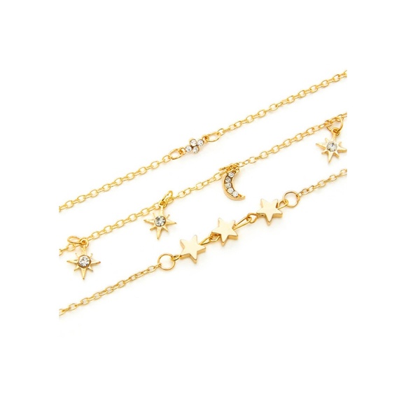 Gold Rhinestone Stars Layered Chain Necklace - Picture 2 of 2